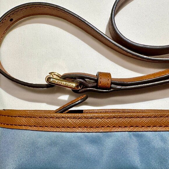 MICHAEL Michael Kors MK Kempton Powder Blue Nylon & Brown Leather Crossbody Bag - Picture 12 of 14